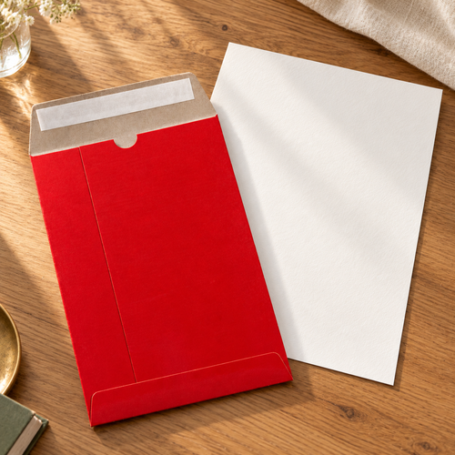 EverSealed stationery set with full cotton writing paper on a sunlit wooden desk; decorative props not included