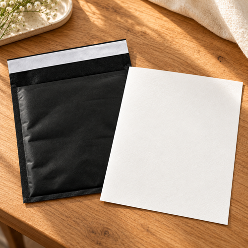 EverSealed stationery set with full cotton writing paper on a styled wooden desk; background props not included
