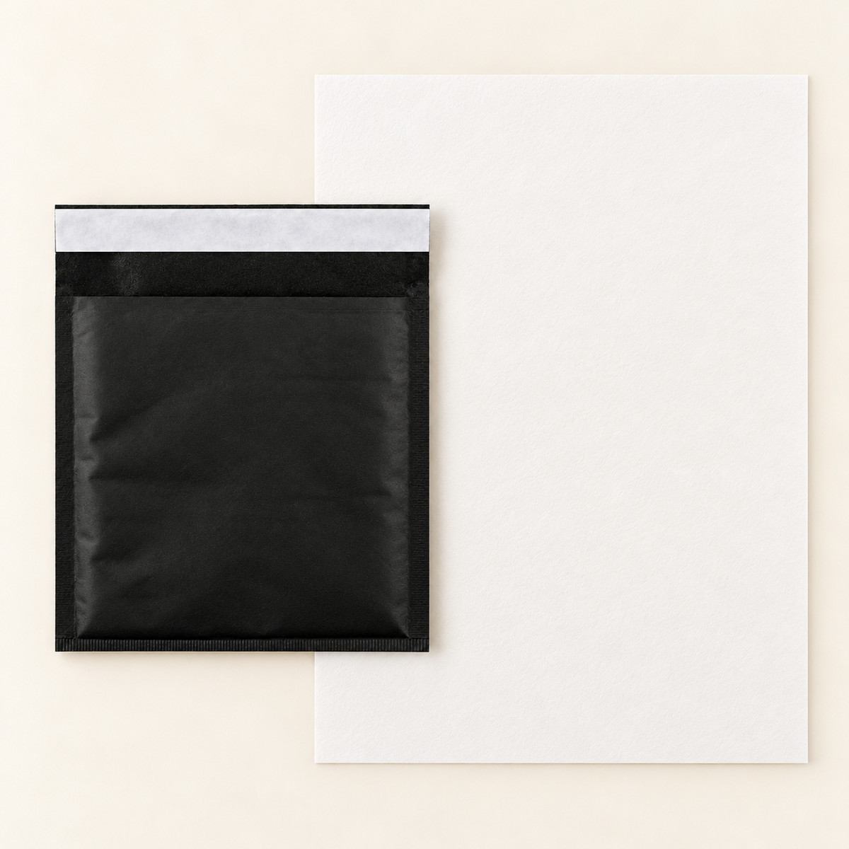 EverSealed black-padded-envelope with full unfolded cotton writing paper