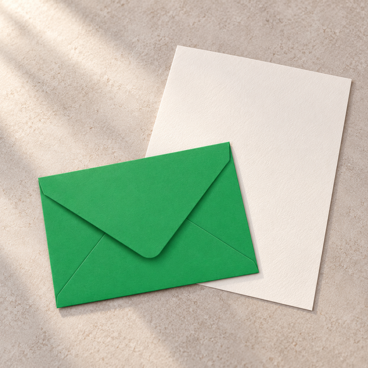 Kelly Green C6 envelope with one sheet of Original Crown Mill Pure Cotton writing paper.