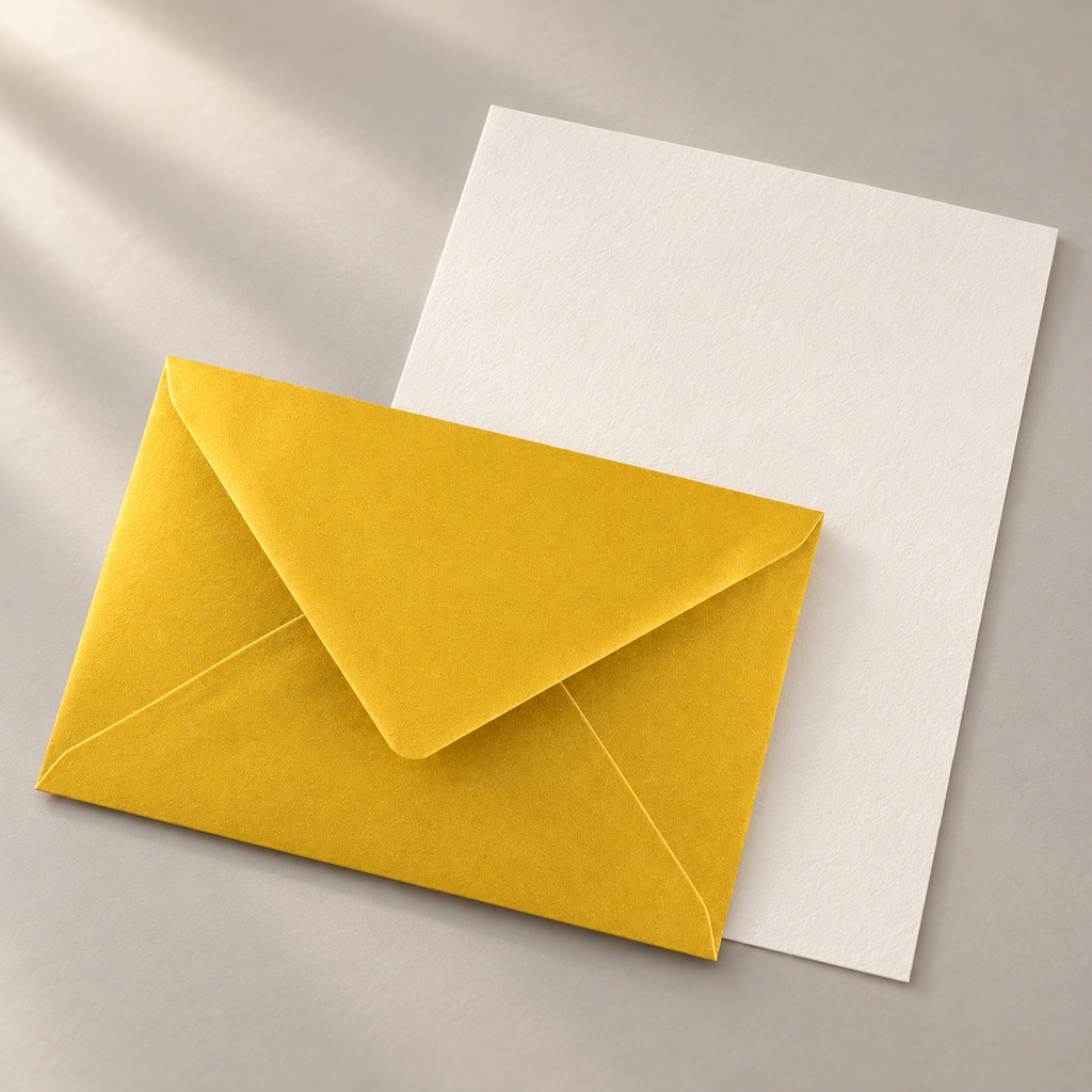 Metallic Gold Writing Set with one sheet of Original Crown Mill Pure Cotton writing paper.